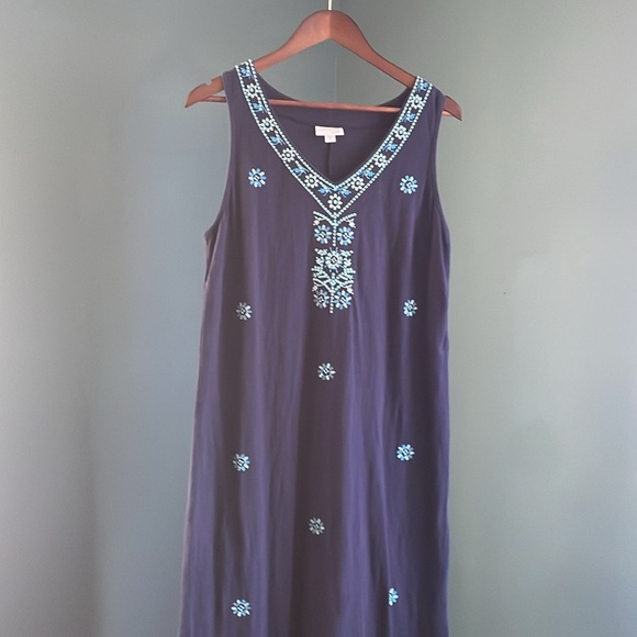 J. Jill Navy Blue Embroidered Sleeveless Maxi Dress – Size M - Picture 3 of 4